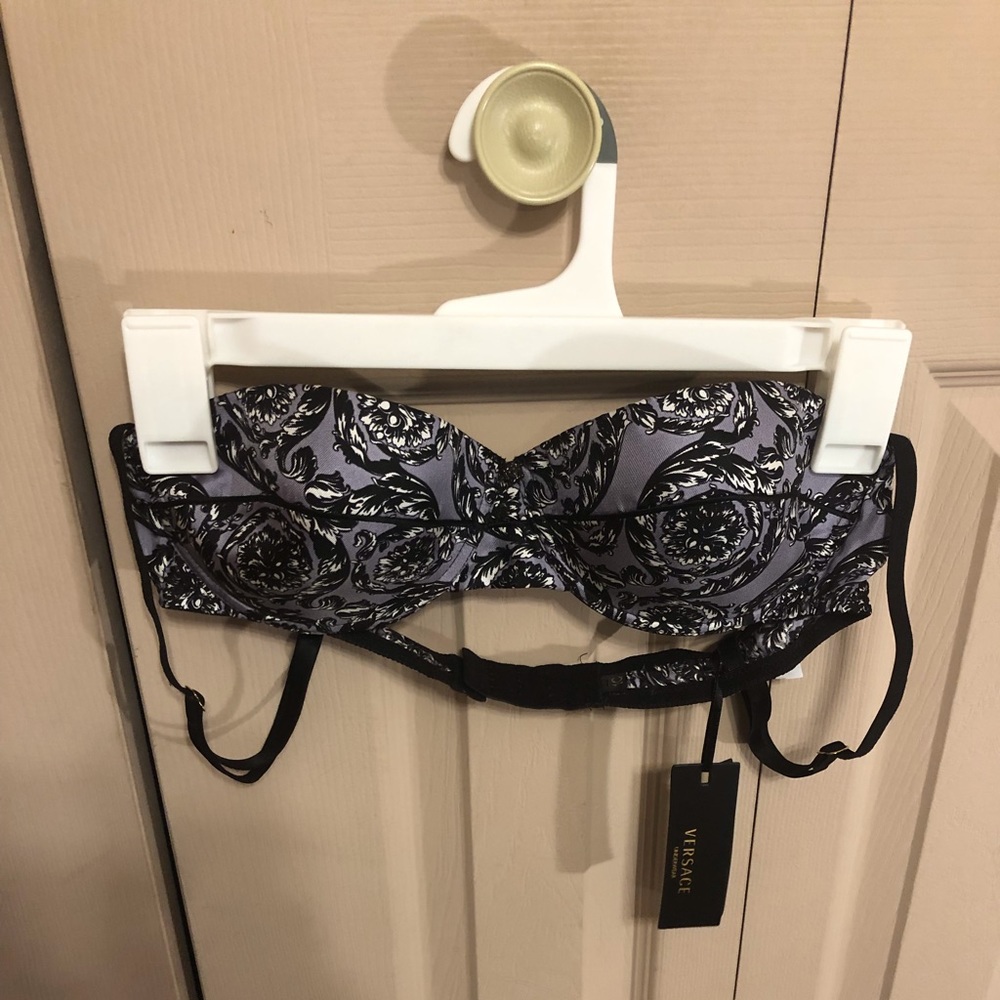 Versace Gray\Black womans silk floral print bikini top